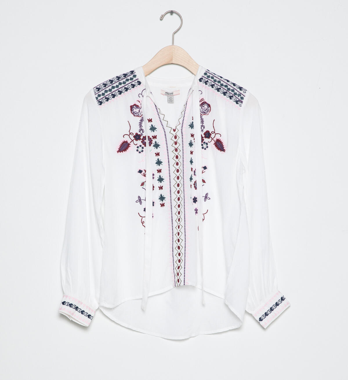 Long-Sleeve Embroidered Peasant Top (7-16), , hi-res image number 0